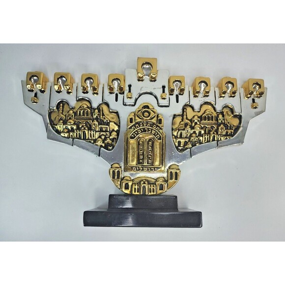 ARAD AVRAHAM STUDIO KEDEM - MENORAH - GOLD / SILVER PLATED - JAFFA, ISRAEL - Picture 1 of 16